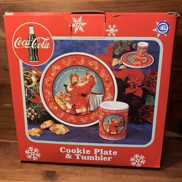 Vintage 1998 Coca Cola Christmas Cookie Plate & Tumbler - Enesco - Picture 8 of 9
